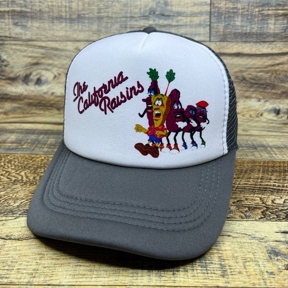 California Raisins Mens Trucker Hat Grey Snapback Vintage 80s Logo Ball Cap - Picture 1 of 8